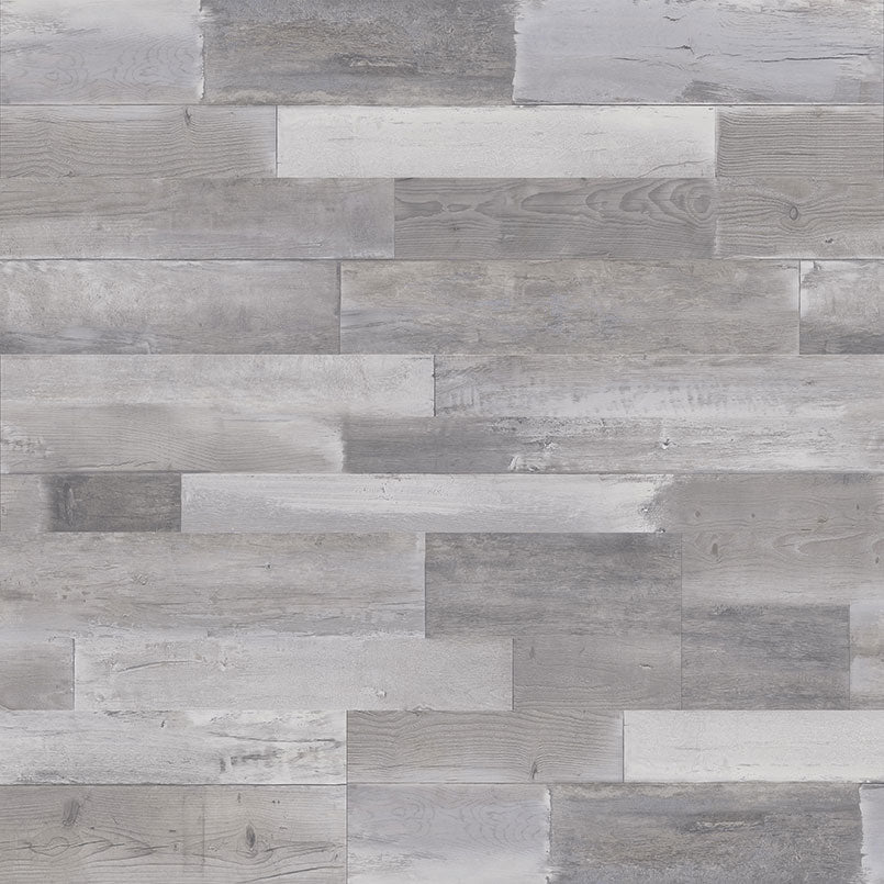 MSI Cyrus Woburn Abbey Luxury Vinyl Planks BOX (23.77 SQFT) features a waterproof SPC core and a rustic, textured appeal with weathered gray and white wood tones in a staggered horizontal layout for lasting durability.